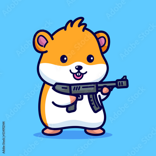 Cute hamster holding gun cartoon illustration