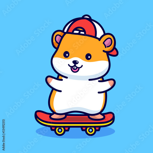 Cute hamster skateboard cartoon illustration