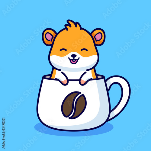 Cute hamster in coffee cup cartoon illustration