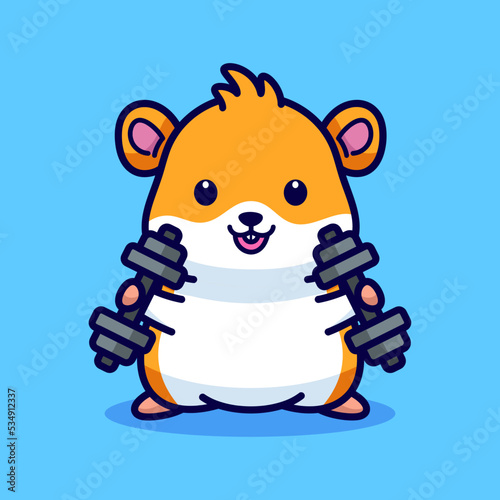 Cute hamster weightlifting cartoon illustration