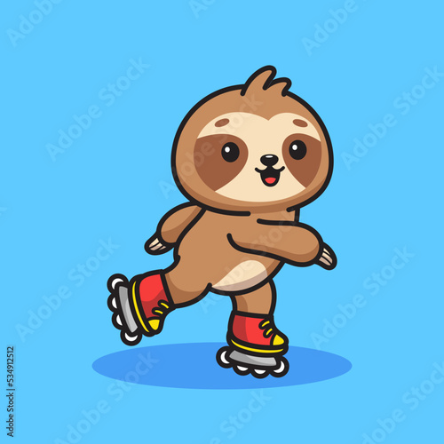 Cute sloth playing inline skate illustration