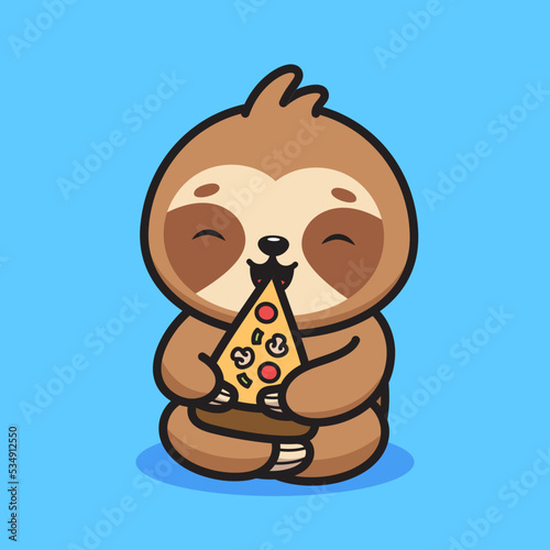 Cute sloth eating pizza illustration