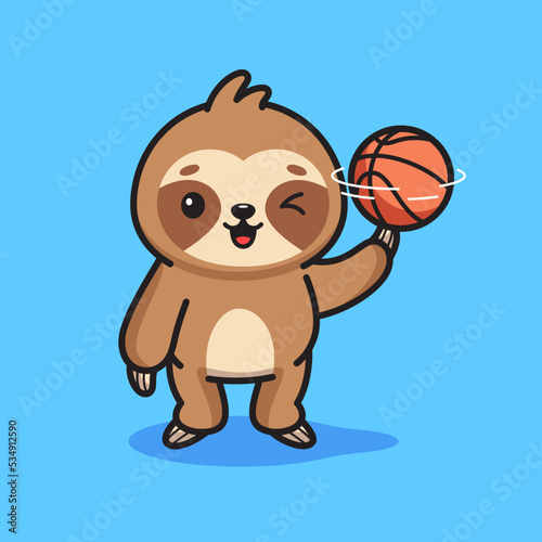 Cute sloth spinning basketball illustration