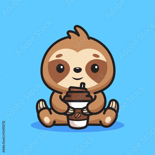 Cute sloth drinking coffee illustration