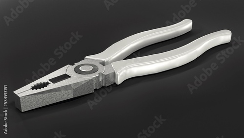 Pliers with orange plastic handles on a Black background. 3d rendering.