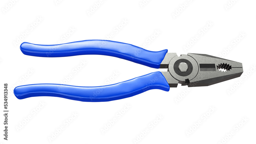 Fototapeta premium Pliers with blue plastic handles on a white background. 3d rendering.