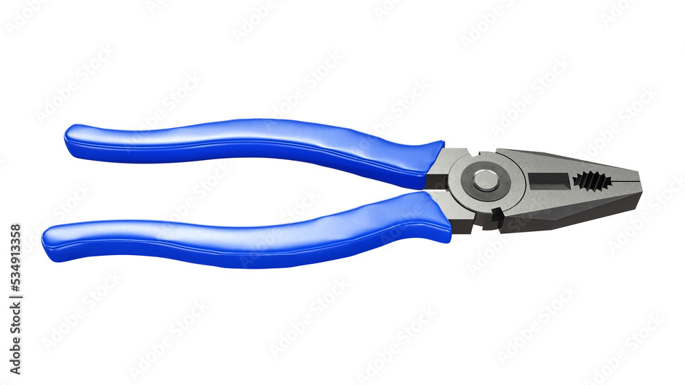 Pliers with blue plastic handles on a white background. 3d rendering. Pliers with blue plastic handles on a white background. 3d rendering.