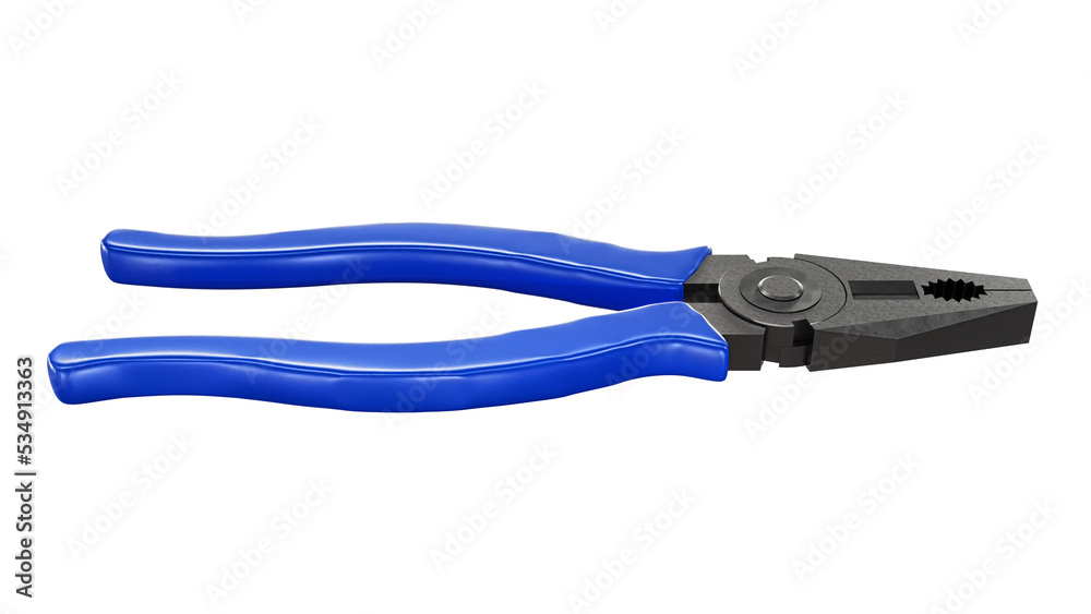 Pliers with blue plastic handles on a white background. 3d rendering. Pliers with blue plastic handles on a white background. 3d rendering.