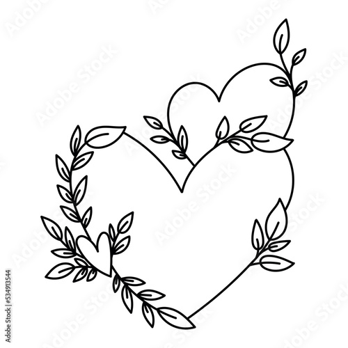 Herzen mit Blättern und Punkten - gezeichnet