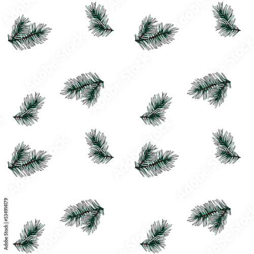 Christmas tree branches seamless pattern, paper.