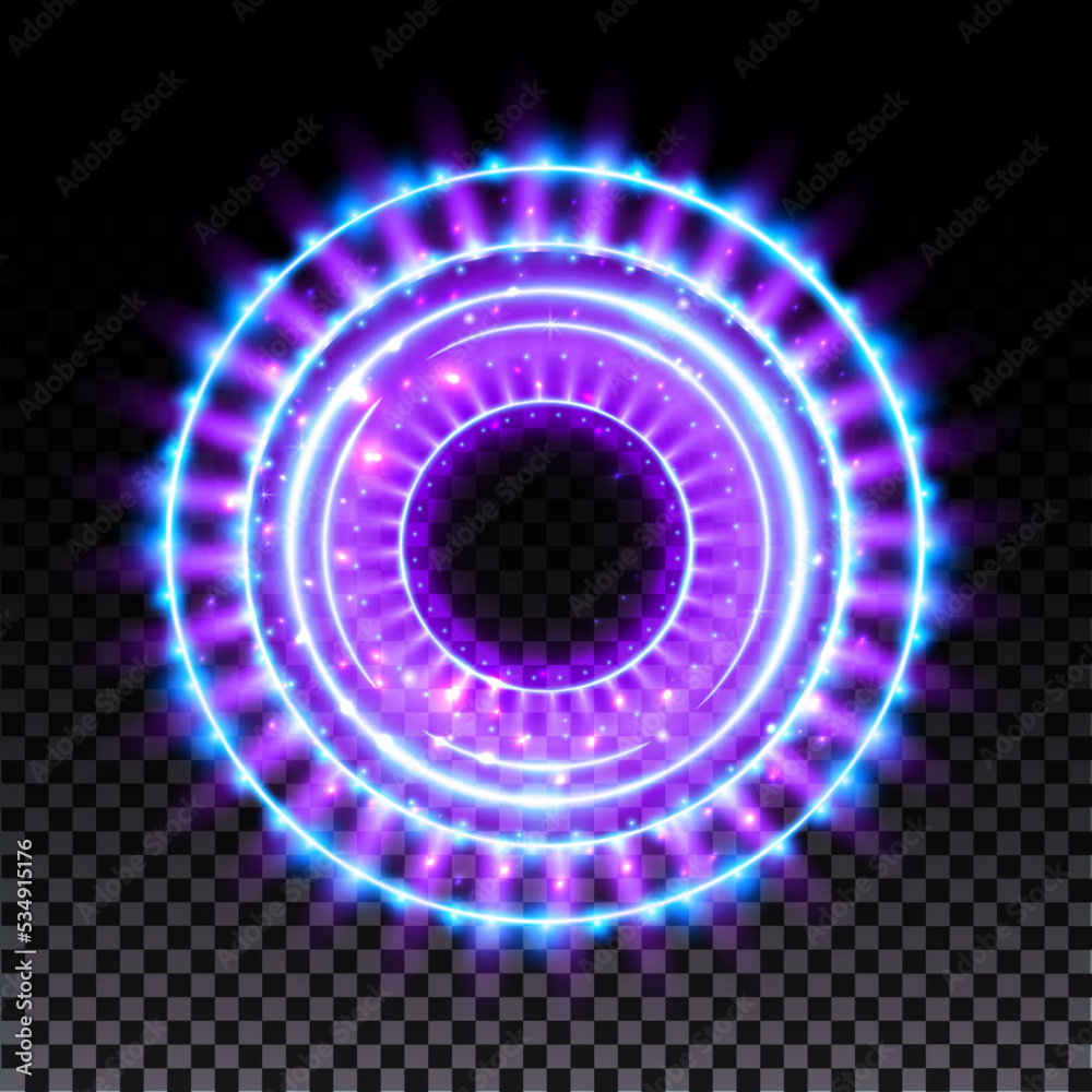 Purple hologram portal. Magic fantasy portal. Magic circle with halo effect. Vector blue glow scifi teleport with sparks and hologram, technology background. Purple hologram portal. Magic fantasy portal. Magic circle with halo effect. Vector blue glow scifi teleport with sparks and hologram, technology background.