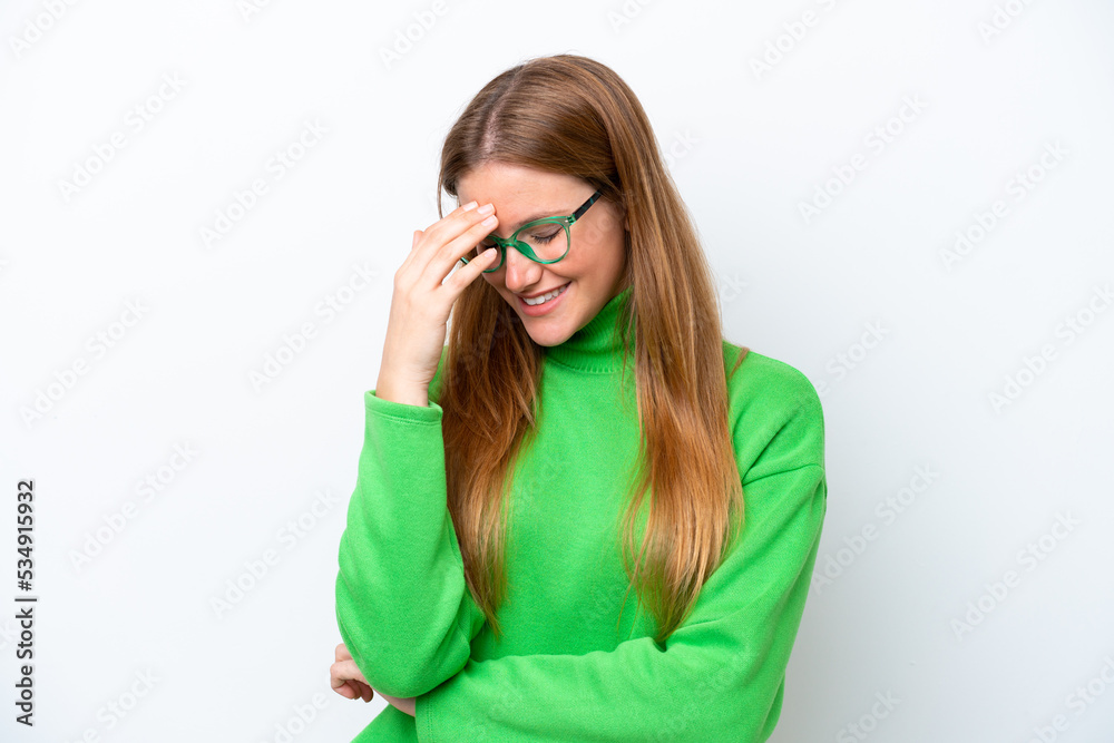 Young caucasian woman isolated on white background laughing Young caucasian woman isolated on white background laughing
