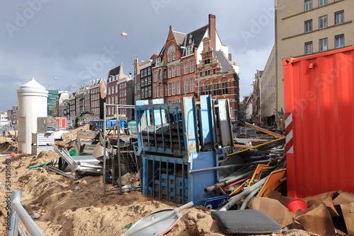 Photography Amsterdam Nieuwezijds Voorburgwal Street View with Historic Building Facades Dur