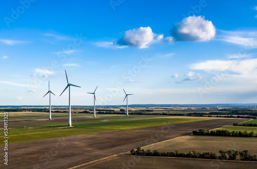 Wind Farm With Wind Turbines In Agricultural Landscape in Austria