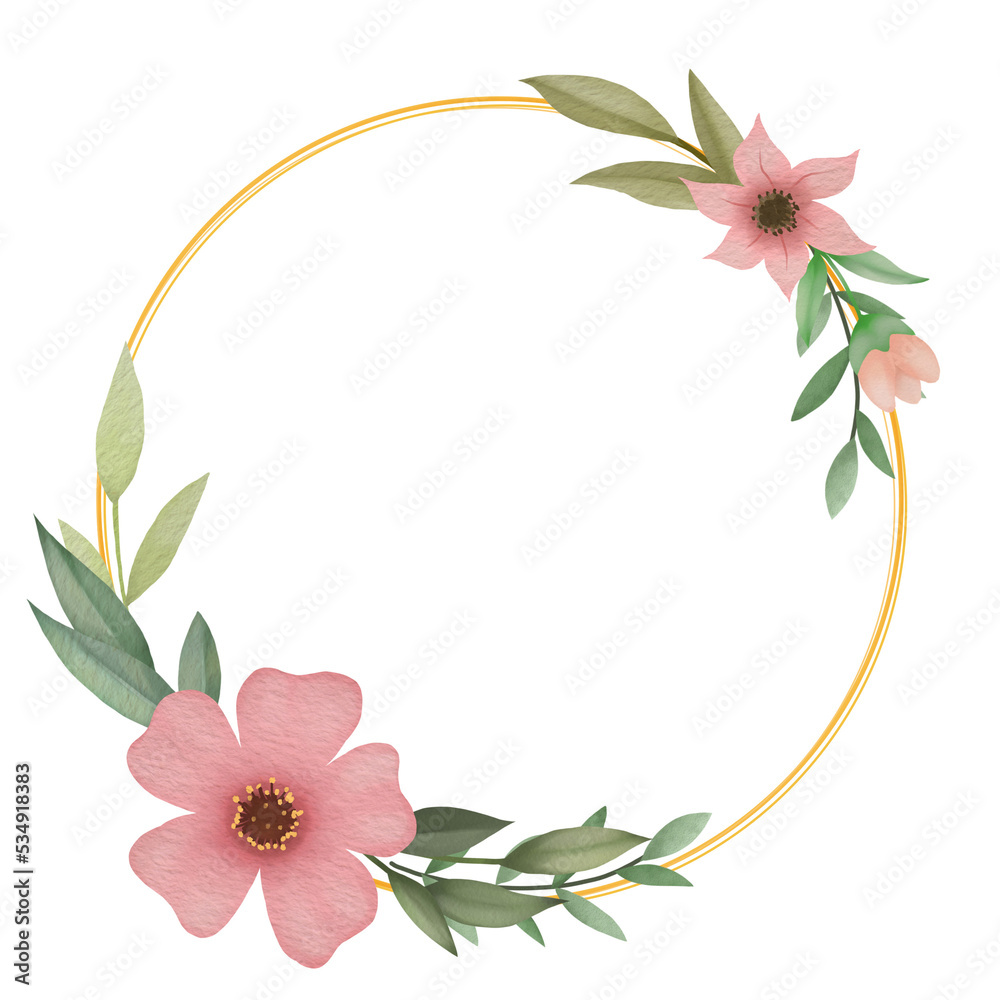 Watercolor leaves and flower bouquet wreath frame digital painting or watercolor floral frame Watercolor leaves and flower bouquet wreath frame digital painting or watercolor floral frame
