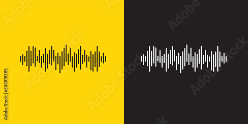 Vector sound waveforms icon. Sound waves and musical pulse vector illustration on black and orange background