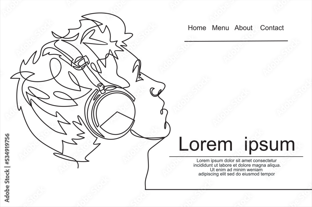 Obraz premium profile portrait of man in headphones - continuous line drawing