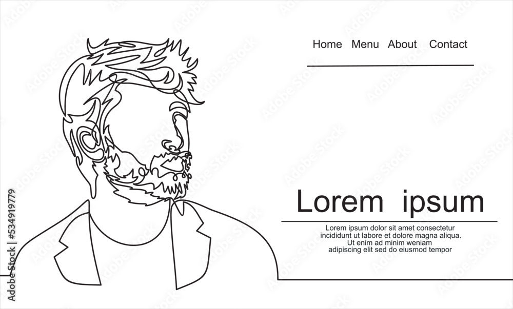 Fototapeta premium Continuous one line drawing of man portrait. Hairstyle. Fashionable men's style. 