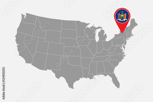 Map pointer with flag of New York. Vector illustration.