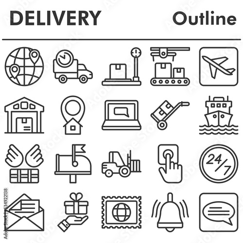 Delivery icons set - icon, illustration on white background, outline style