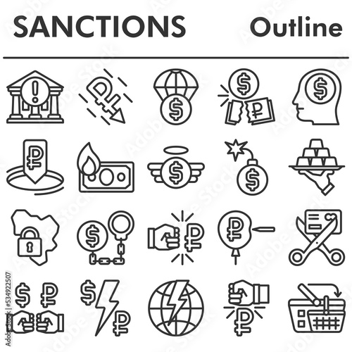Sanctions icons set - icon, illustration on white background, outline style