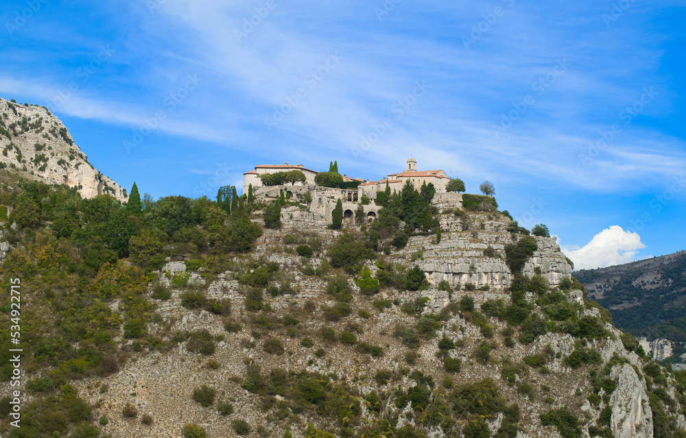 Gourdon village, castle and hill on a sunny day