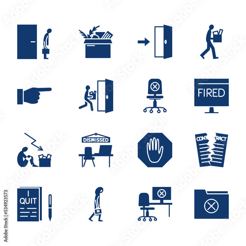 Resignation and dismissal icon set in glyph style