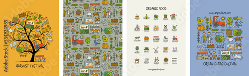 Organic Farm Background For your Design. Harvest Festival. Agriculture collec...