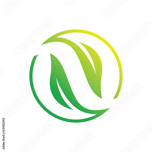 Natural logo with letter N. Leaf logo design