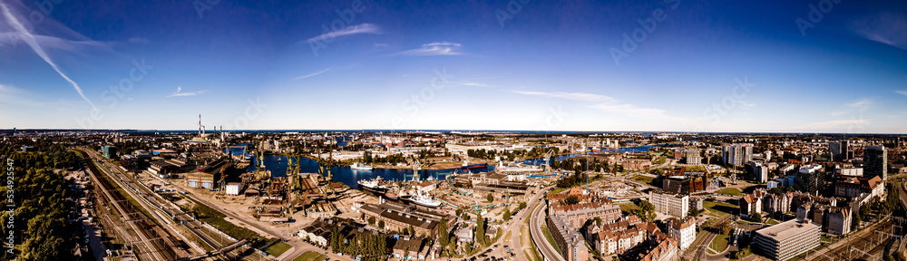 Aerial view of the shipyard in Gdansk on a sunny,summer day.