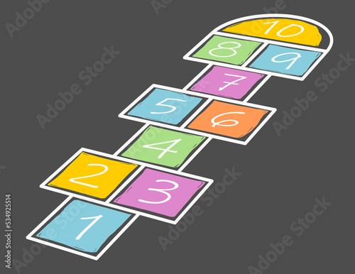 Hopscotch game colored on the pavement