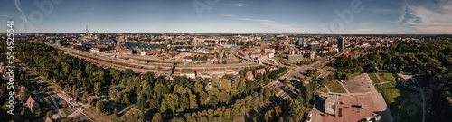Aerial view of the shipyard in Gdansk on a sunny,summer day. photo
