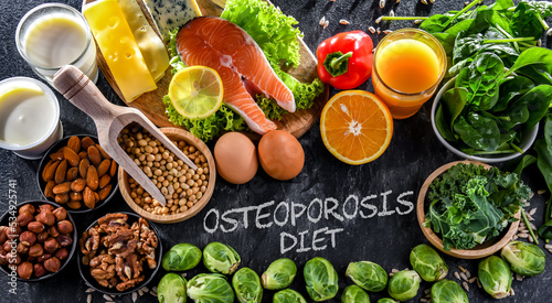 Fototapeta Naklejka Na Ścianę i Meble -  Food products recommended for osteoporosis and healthy bones