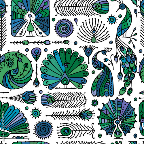 Peacock collection, ethnic style, seamless pattern for your design. Vector il...