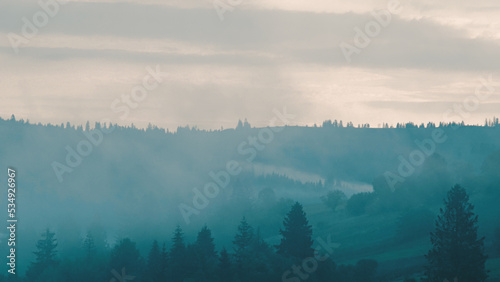Carpathian mountains with fog at dawn © vadimys