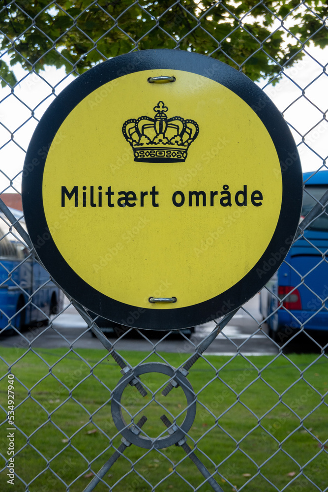 Copenhagen, Denmark A sign in Danish says Millitary Area. Copenhagen, Denmark A sign in Danish says Millitary Area.