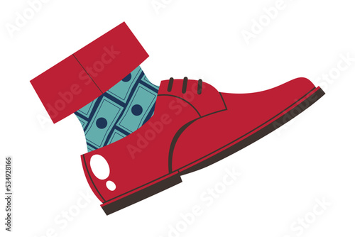 Big Foot in Socks and Red Shoe Stepping as Authority and Pressure Vector Illustration