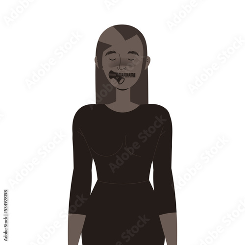 Woman Character with Zipper Mouth as Prohibition of Independent Media Vector Illustration