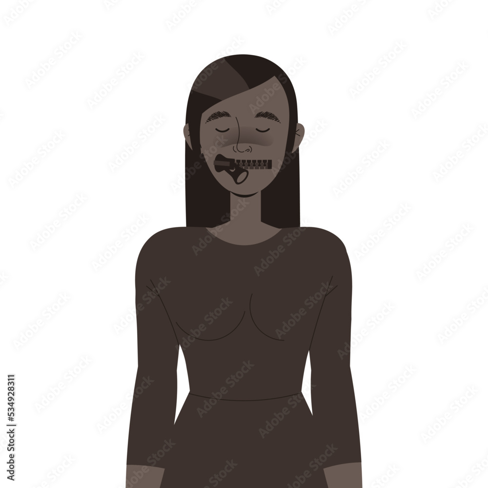 Woman Character with Zipper Mouth as Prohibition of Independent Media Vector Illustration Woman Character with Zipper Mouth as Prohibition of Independent Media Vector Illustration