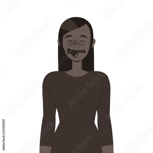 Woman Character with Zipper Mouth as Prohibition of Independent Media Vector Illustration