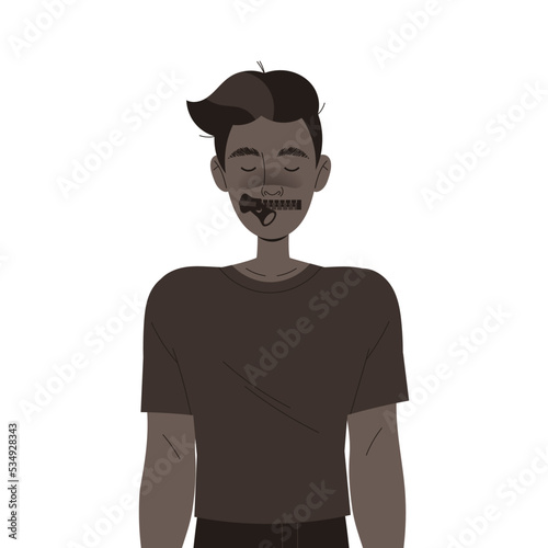 Man Character with Zipper Mouth as Prohibition of Independent Media Vector Illustration