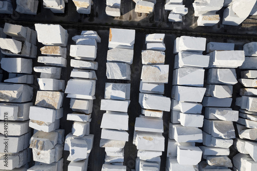 Aerial view of a storage of marble blocks