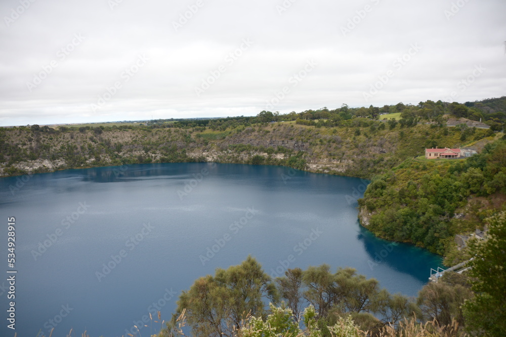 A blue lake in the forest