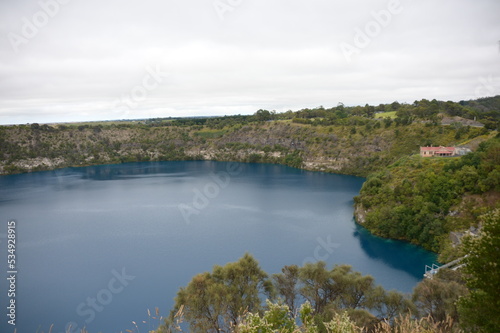 A blue lake in the forest