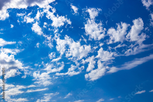 Blue sky with clouds, bright contrast background