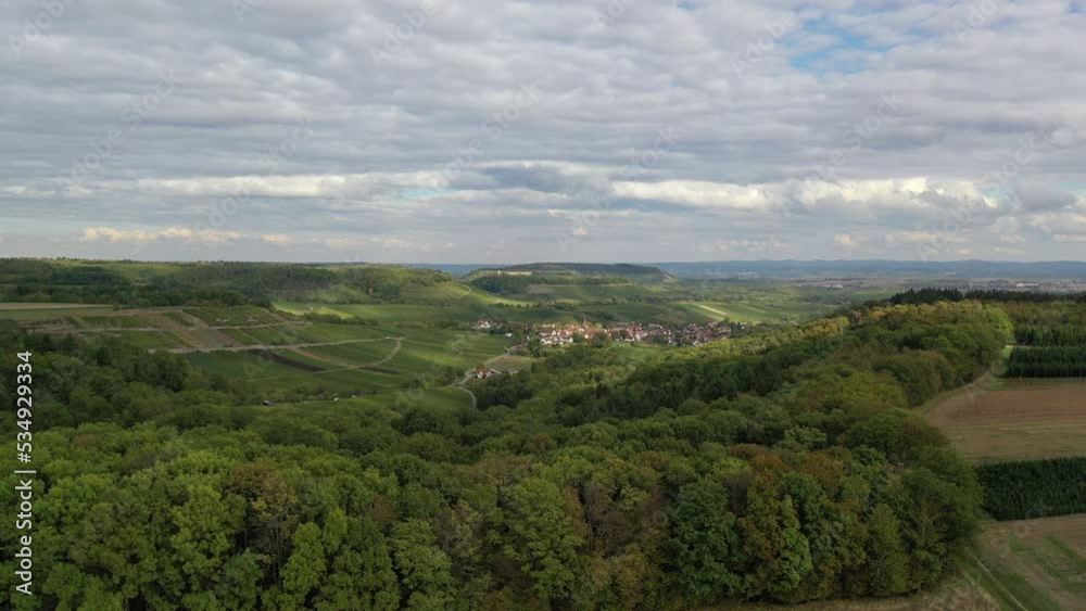 Natural landscape with forests and farmland in the region Heilbronn-Franken in southern Germany in summer, Baden-Wuerttemberg Natural landscape with forests and farmland in the region Heilbronn-Franken in southern Germany in summer, Baden-Wuerttemberg