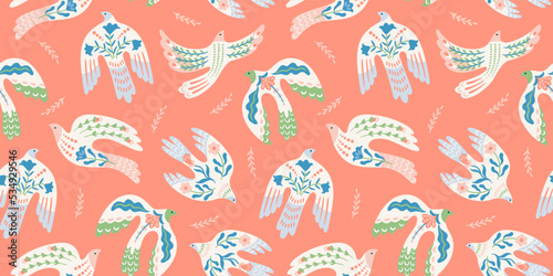 Doves of peace. Vector seamless pattern. Background for paper, packaging, wallpaper, fabric and other