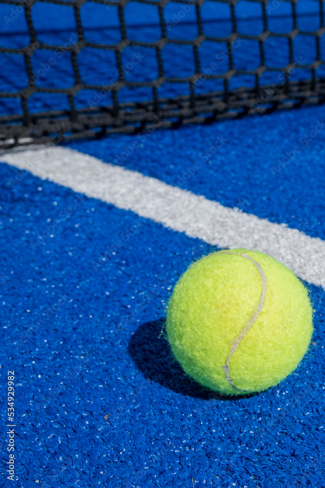 ball near the net of a paddle tennis court, racket sports