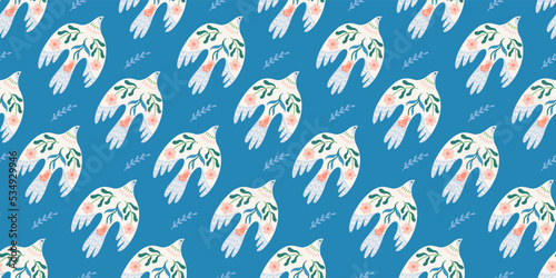 Doves of peace. Vector seamless pattern. Background for paper, packaging, wallpaper, fabric and other