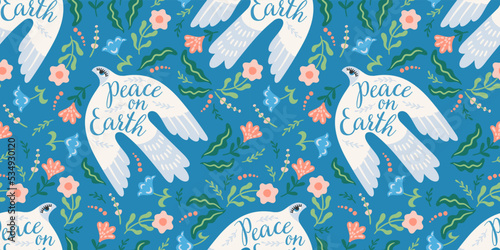 Doves of peace. Vector seamless pattern. Background for paper, packaging, wallpaper, fabric and other